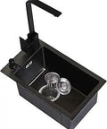 Slick Black SUS304 Stainless Steel Single Bowl Kitchen Sink, Undermount Bar Sink With Faucet, 15x11.8x8.6 Inch, Thick 4mm Sheet, R10 Edge Design