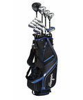 FW 817 Mens Right Hand Golf Club Set With 460cc Forged Titanium Driver And Stainless Steel 3 Wood in black and blue bag.