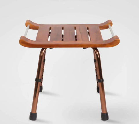 Teak Wood Bath Shower Stool With Non Slip Feet Height Adjustable Lightweight Shower Bench For Seniors Ergonomic Bath Chair With Grippy Handles And Drain Holes