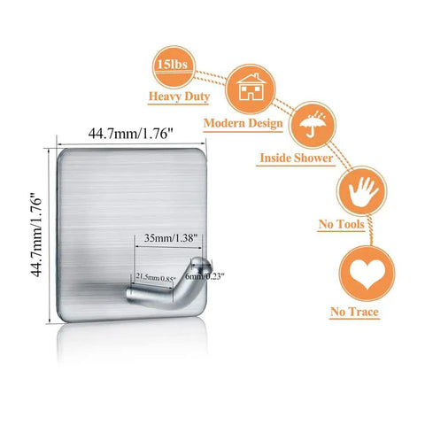 Adhesive Stainless Steel Wall Hooks 4 Pack Heavy Duty Waterproof Stick On Mount For Towels Coats Hats Robes Bags And More