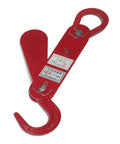 Side view of red 1-ton automatic decoupling lifting hook in thickened alloy steel