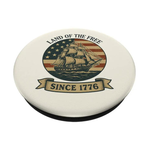 Patriotic US Flag Retro Sailboat Pop Grip For Phone land of the free since 1776 printed design