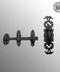 Black Iron Thumb Gate Latch With Rustic Antique Design For Fence And Door Cast Iron Gate Lock Hardware Kit showcasing colonial charm