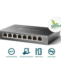 8 Port Gigabit Ethernet Switch With No Fuss Setup And Easy Smart Management For Desktop Or Wall Mount Plug And Play Durable Metal Case