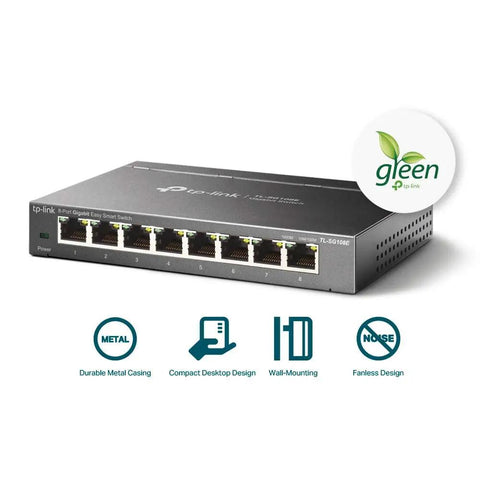 8 Port Gigabit Ethernet Switch With No Fuss Setup And Easy Smart Management For Desktop Or Wall Mount Plug And Play Durable Metal Case