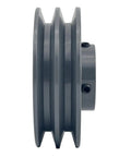 Side view of Double Groove V Belt Pulley 4.45 Inch Outer Diameter 7/8 Inch Bore Cast Iron For A AX 3L 4L V Belts With Standard Keyseat 3/16x3/32 And Two Screws For Heavy Duty Applications And Long Life.