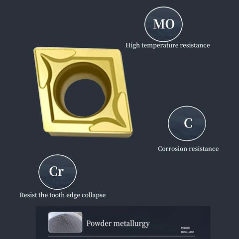 Pro Grade 50 Pack CCMT21.51 CCMT060204 Carbide Turning Inserts, shown with high temperature and corrosion resistance features.