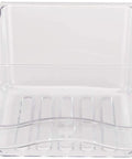 Front view of Genuine OEM Clear Crisper Drawer Replacement for refrigerators, fits GE models, size 21x18x12 inches.