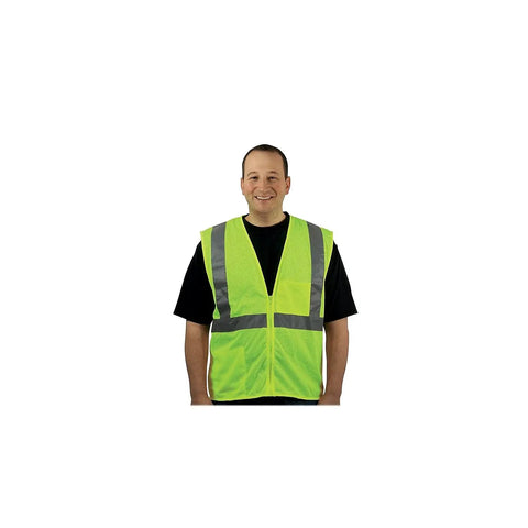 Go To Class 2 High Visibility Safety Vest Zipper Mesh Front With Bold Silver Reflective Strips Heavy Duty Yellow Work Wear worn by man