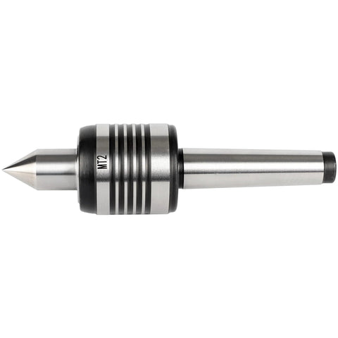 Side view of Eumtenr MT2 live center with 2MT Morse taper, steel body and conical tip