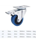 4 Inch Blue Swivel Caster Wheel With Brake For Medium Duty Industrial Carts 360 Degree Swivel Go To Brake Lock