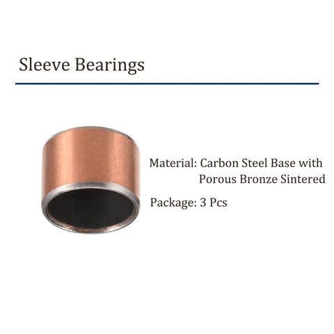 3 Pack 12mm Bore Sleeve Bearings 14mm Outer Diameter 10mm Length Wrapped Oilless Bushings, bronze sintered