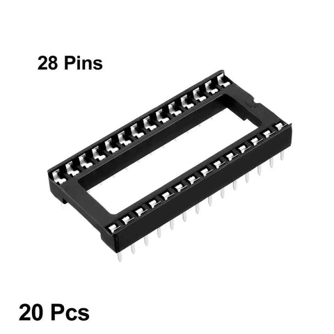 DIP IC Socket Adapter For Solder Type 2.54mm Pitch Dual Row 28 Pin Flat Pin Connector, 15.24mm Row Pitch, 20 Pieces
