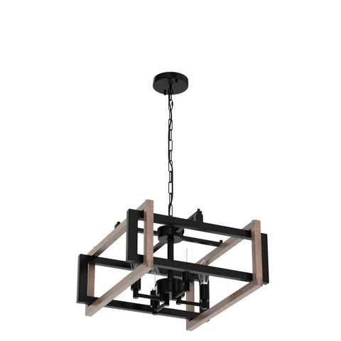 Dope Farmhouse 4 Light Adjustable Chandelier For Dining Room And Kitchen Island Rustic Hanging Light Fixture With Matte Black Metal Body And 4 Candle Arm Lights Ideal For Entryway Foyer Living Room Wood Finish