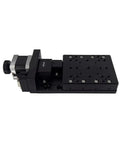 Motorized Linear Stage Built Right For Dead Nuts Precise Translation Platform with black aluminum housing and stepper motor.