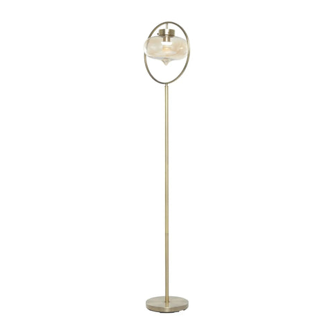 Gold Metal Floor Lamp With Hanging Glass Shade For Living Room, features a 65 inch tall sleek design with clear glass shade and gold finish.