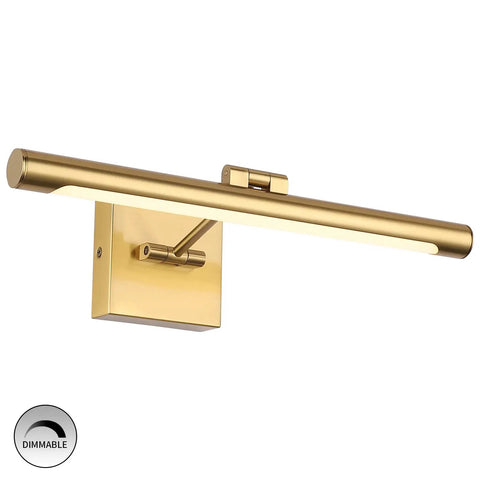 Dimmable LED Picture Light With Swing Arm, 16.5 Inch Dope Brass Finish Wall Lamp, 7W 50W Eqv, Hardwired, Warm White 3000K, CRI80+