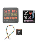 Ultra Compact 21x21mm GPS Module With Compass For Drones And Quadcopters With On Board LED Indicators, includes wiring and stickers.