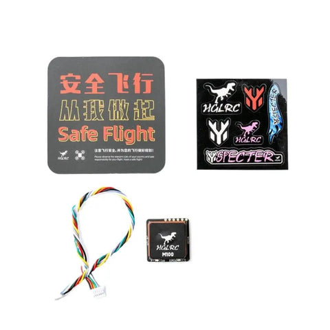 Ultra Compact 21x21mm GPS Module With Compass For Drones And Quadcopters With On Board LED Indicators, includes wiring and stickers.
