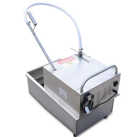 Heavy Duty Mobile Fryer Oil Filter Machine 55L Commercial Kitchen Frying System with drain hose and stainless steel body.