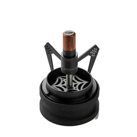 Snag This Knockout Espresso Coffee Tool Set For A Locked In Perfect Pull Featuring A Quick Rotary Wdt Dispenser Solid Wood V3 Tamper And Flat Leveler To Break Up Clumps Like A Pro Daily. Black espresso tool with a wooden tamper and unique design.
