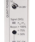 Compact 24 V DC Power Supply With 1.3 A Output For Industrial Control Applications 100 W Single Output 1AC Input Built In Preventative Monitoring Small Form Factor Ready For QUINT4 PS Style Installations Plug And Play front view with terminals and status labels