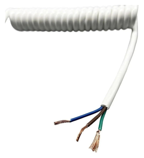 Bulletproof Retractable Coiled Cord With Pure Copper Core Conductors For Flatout Power Delivery Smooth Thirty Foot Extension and Heavy Duty White Shell exposed wires