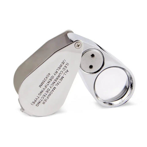 40X 25mm All Metal Jeweler Loupe With LED And UV Light For Currency Detection And Jewelry Inspection, Tough Pro Grade Handheld Magnifier With Push On Off Switch, Ideal For Counterfeit Checks, Coins, Gems, And Crafting