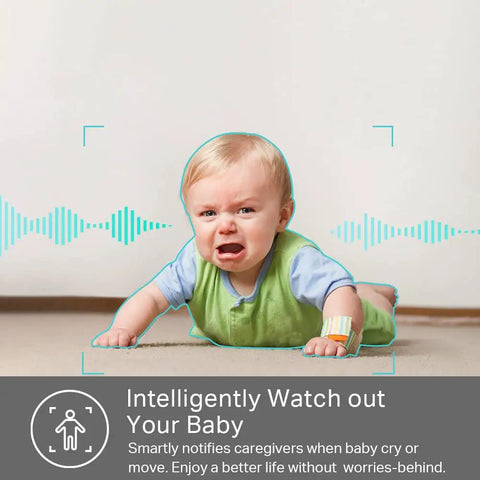 Baby monitored by 2K Plus Indoor Security Camera For Baby, Pets, And The Fam At Home - Real Time 2-Way Audio, motion detection.