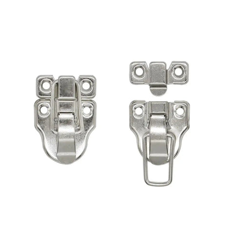 14 Pack Silver Toggle Latches For Wood Boxes And Tool Cabinets Spring Loaded Metal Hasps with screws, front view
