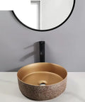 UMJIGF Bathroom Countertop Vessel Sink Bathroom Vessel Sink Bathroom Light Luxury Ceramic Basin round ceramic art basin displayed on marble countertop.