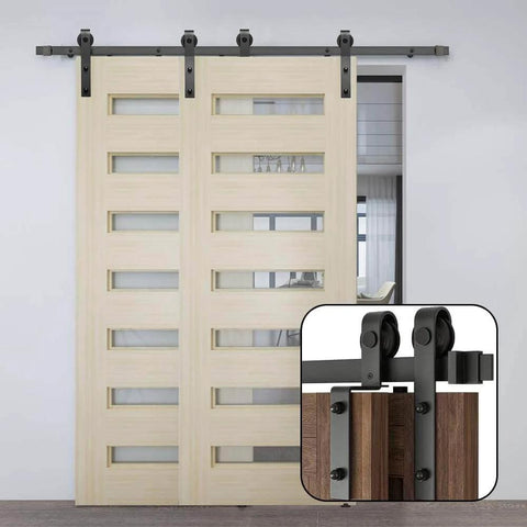 Bypass Sliding Barn Door Hardware Kit For Low Ceiling Six Point Six Feet Rail System With Overlapping Tracks For Double Doors