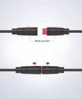 2 Pin IP65 Electrical Connector Extension Cable Set For Ebike Kits 26AWG Wire showing push in mating connection with arrows