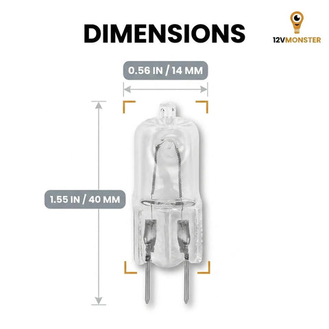 10 Pack G8 20W 120V Halogen Light Bulb T4 Bi Pin Base One And A Quarter Inch Length Soft White Under Cabinet Puck Lighting Replacement Dimmable Easy Plug And Play Hood Range Microwave Ovens Kitchen with dimensions labeled at 1.55 inch length