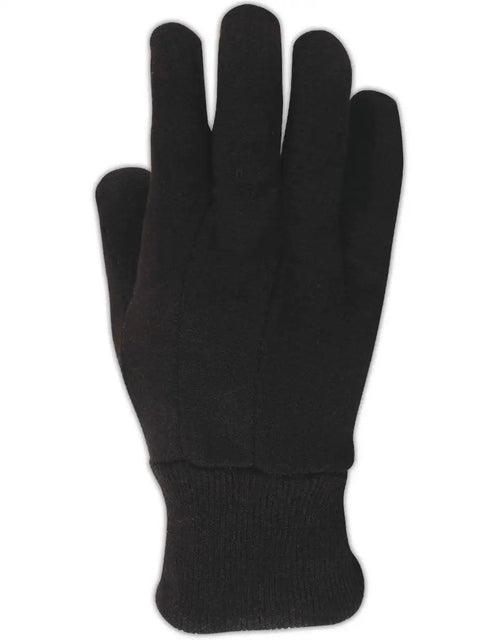 Single Ramie Cotton Jersey Glove With Clute Pattern For Work Mens Size Brown Budget Friendly Style Soft Knit Wrist Cuff
