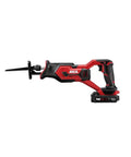 Top Shelf 20 Volt Compact Reciprocating Saw Kit With 2.0 Ah Pwrcore Lithium Battery And Rapid Charger close-up of cordless tool.
