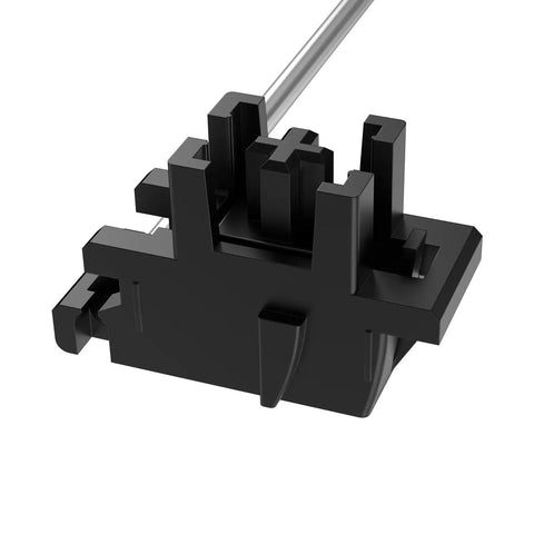 Hella Quiet Plate Mount Keyboard Stabilizers V3 With Pre Clipped Stem close-up showing black material and design for smooth typing.