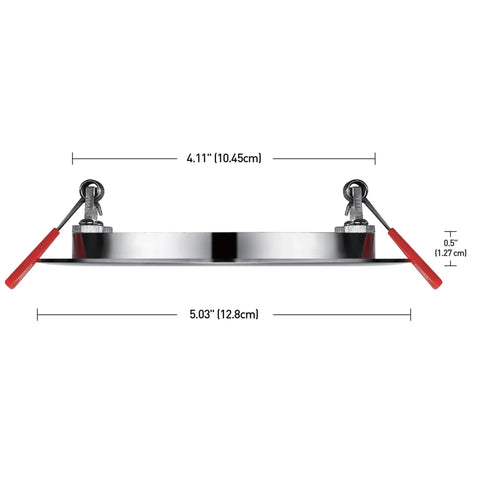 Ultra Slim LED Recessed Lighting Kit 4-Pack With 9W Integrated LEDs, Brushed Nickel Finish side view with measurements