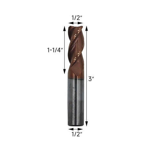1/2 Inch Solid Carbide Corner Radius End Mill For Aluminum With 37 Degree Helix And 0.060 Inch Corner Radius, Three Flutes, ZRN Coated Cutter