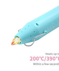 Close-up of blue Resin Heat Gun For Crafts 300W With 6.6ft Cord, showing nozzle with flame effect and temperature rating.