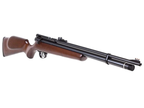 Chief PCP Air Rifle In.22 Caliber With Classic Hardwood Stock And Brown Finish, angled view showing hardwood material and sleek design