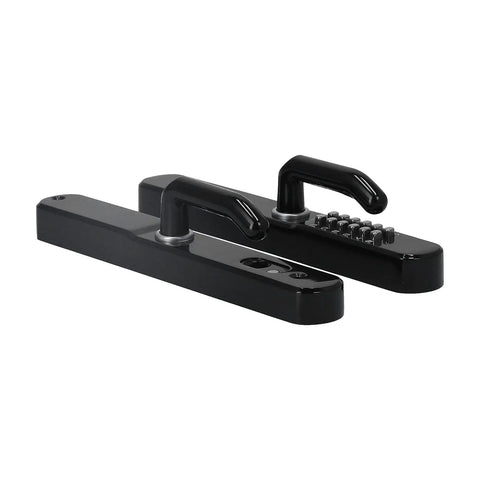 Heavy Duty Outdoor Door Lock With Sleek Keypad And Spare Key, Built Tough Battery Free Aluminum Alloy Gate Lock For Courtyard Entry, Matte Black Finish, front view with keypad.