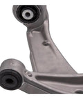 Close-up view of Cadillac CTS Front Lower Control Arm Ball Joint Assembly With Bushings Replacement Kit For 2008 To 2013 RWD Suspension A Arms Direct Fit OEM Grade Precision No Rattle After Install Factory Like Handling.