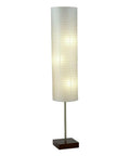 Gyoza Floorchiere Floor Lamp Tall 67 Inch Standing Light in Walnut Rubber Wood and Brushed Steel Finish with White Rice Paper Shade