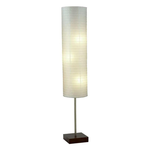 Gyoza Floorchiere Floor Lamp Tall 67 Inch Standing Light in Walnut Rubber Wood and Brushed Steel Finish with White Rice Paper Shade