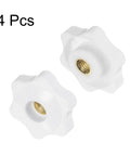 Star Knobs M6 Female Thread 32mm White Heads Through Hole Brass Insert Screw In Clamping Hand Knobs 4 Pack For Machines And Gear