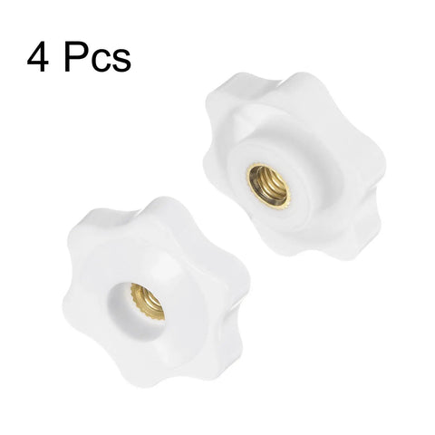 Star Knobs M6 Female Thread 32mm White Heads Through Hole Brass Insert Screw In Clamping Hand Knobs 4 Pack For Machines And Gear