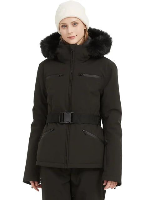 Women's Ski Jacket For Snowboarding Warm Winter Coat With Hood, Windproof And Waterproof, Short Slim Fit Snow Coat For Mountain Adventures, XL Black