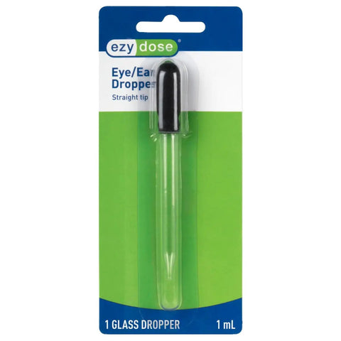 Straight Up Glass Medicine Droppers For Ear And Eye Care, 1 Milliliter Precision Pipettes, individual glass dropper in packaging.
