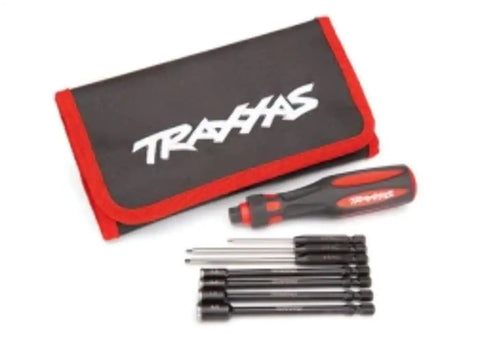 Speed Bit Essentials Set For Hex And Nut Drivers, One Quarter Inch Drive, with tools and red pouch visible.
